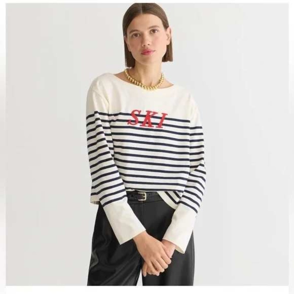 J.Crew Mariner Cloth Embroidered Long-Sleeve T-Shirt in Ski Stripe XL